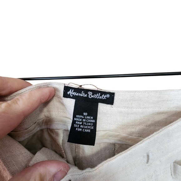 Alexandra Bartlett Womens Beige Linen Cropped Pants Size 10 With Cuffed Hem & Ba - Picture 3 of 4